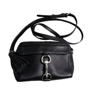 Rebecca Minkoff Black Leather Silver Zip Minimalist Small Casual Crossbody Purse